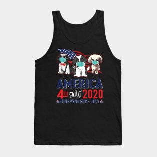 Shih Tzu Dogs With US Flag And Face Masks Happy America 4th July Of 2020 Independence Day Tank Top